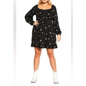 City Chic Dress Dainty Ditzy Peasant Top Balloon Sleeves